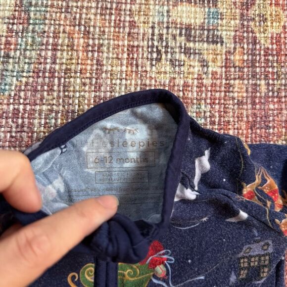 Little Sleepies 6-12 months Navy Blue Kids One Piece Pajama with Santa Print - Picture 6 of 8